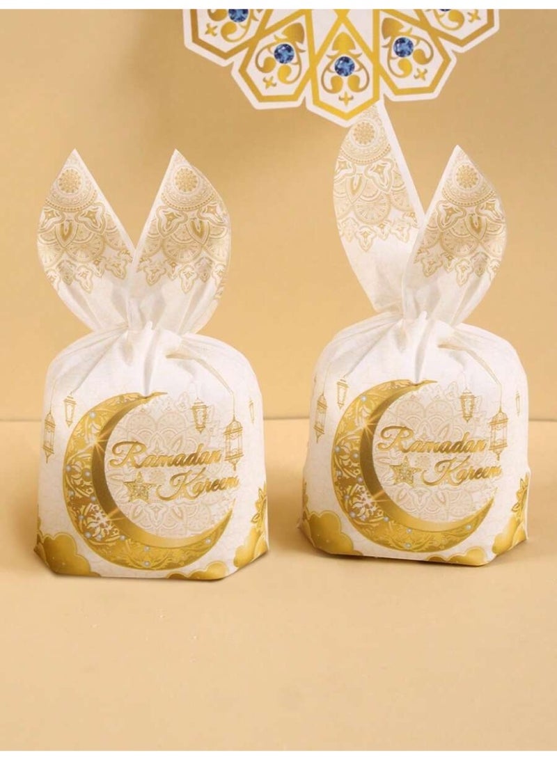 توزيعات رمضان 25 قطعة أكياس هدايا بلاستيكية بتصميم هلال ونجمة ذهبية وعبارة رمضان كريم، مناسبة لتقديم الحلوى وزينة حفلات رمضان والعيد - Image 4